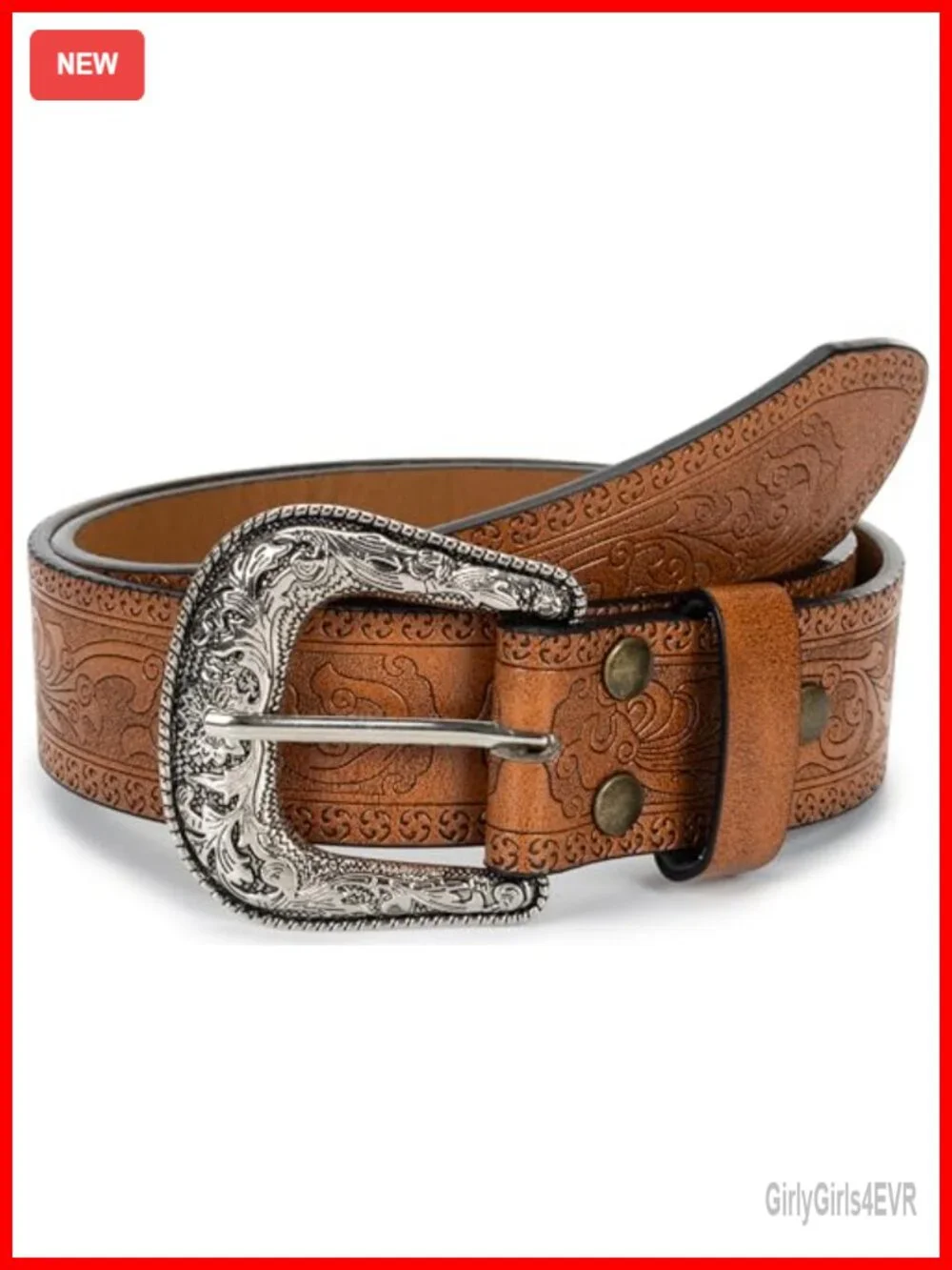 Women Western Cowboy Belt Carved PU Leather Turquoise Retro Waist